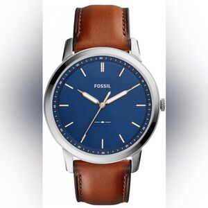 Fossil Minimalist Men's Watch with Leather Band, Slim Case Design FS5304